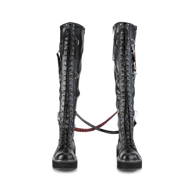 Demonia Women's Emily-377 Thigh High Boots - Black Str Vegan Leather D3175-26US Clearance